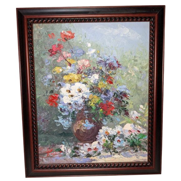 Framed Oil Painting of Colorful Floral Bouquet by Rogers 12"x9" - Picture 7 of 10